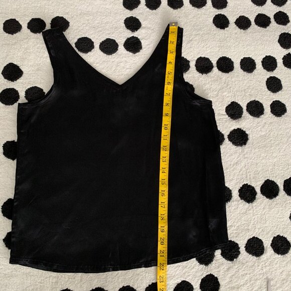 Vintage 90s Cami Top Small Black Liquid Satin Silky V Neck Camisole Tank Blouse - Picture 7 of 8